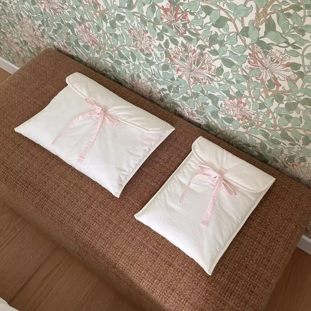 Bolso para ordenador portátil con lazo para mujer, informal, con lazo rosa, dulce y sólido, maletín de algodón, bolso de mano de gran capacidad, nuevo - imagen 4