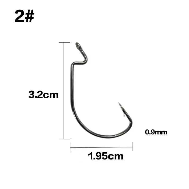 100 Uds anzuelo de pesca de acero rico en carbono manivela ancha anzuelo compensado para señuelo de gusano suave lubina Barb Wobbler - imagen 2