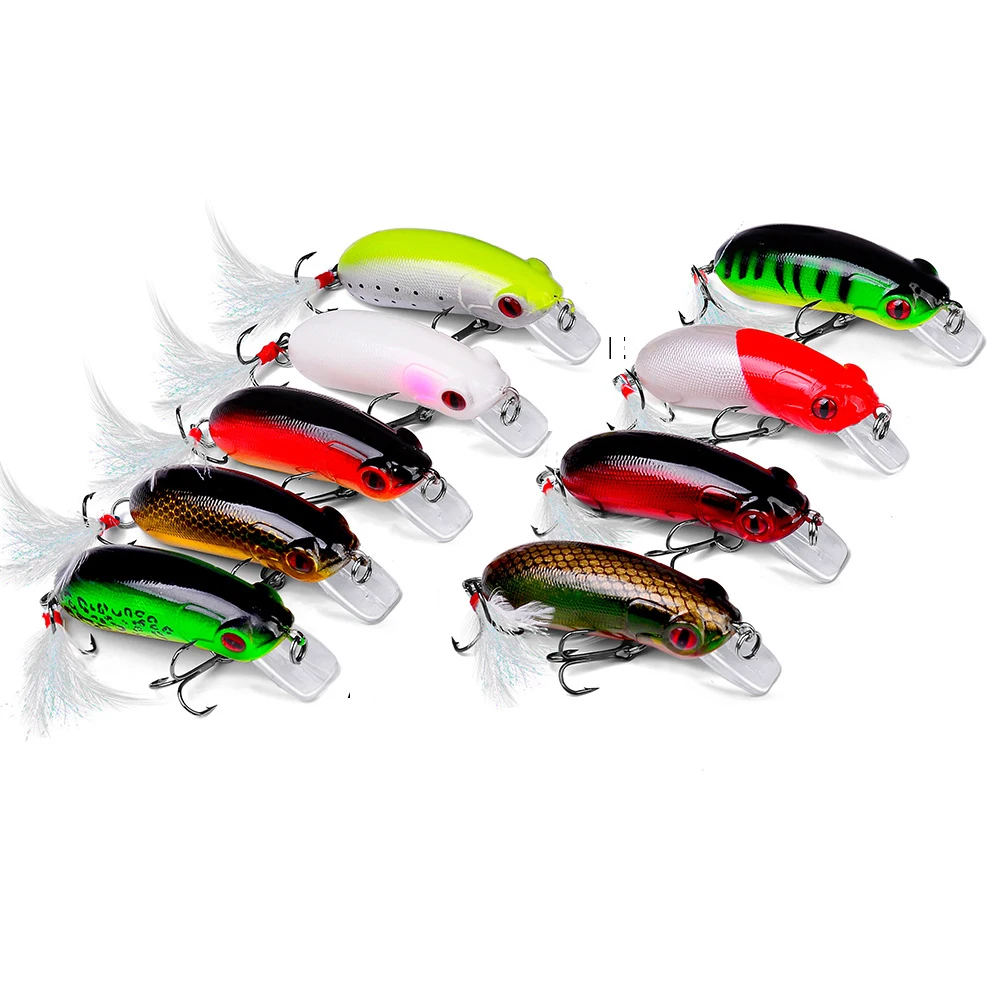 Crankbait-cebo Wobbler duro flotante, accesorios de herramienta de pesca, cola de cebo Topwater de 9 colores con gancho de plumas, 6,2 cm/10g, 1 Uds. - imagen 5