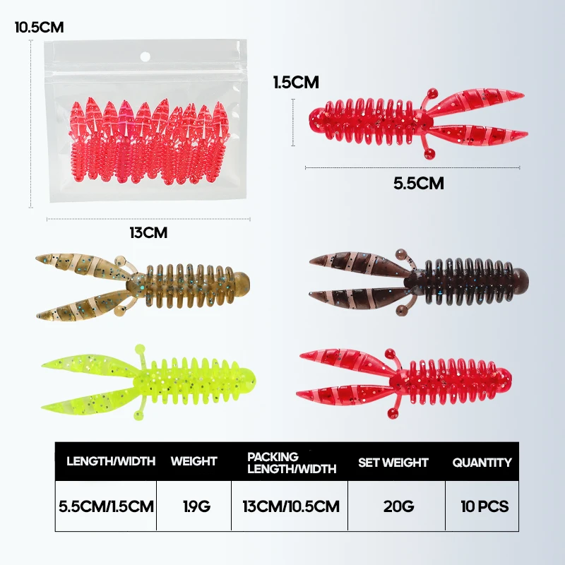 TAIYU 10 unids/set Kit de Señuelos de Pesca burbuja camarón langosta 5,5 cm 1,5g señuelo suave flotante Wobbler cebos de lubina Pesca Artificial - imagen 3