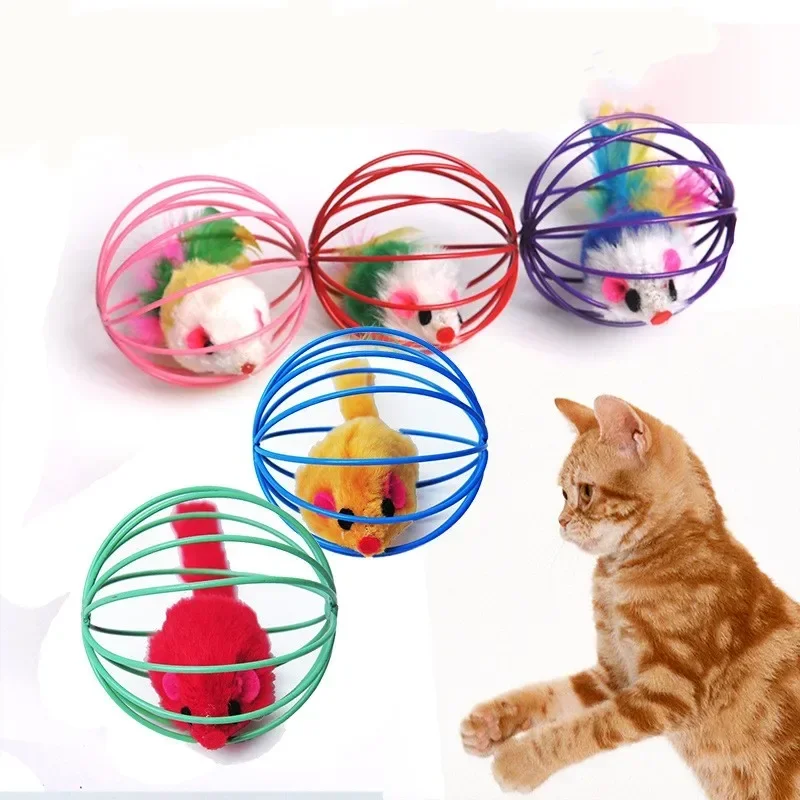 Juguete interactivo para gatos, ratón de juguete divertido enjaulado, juguete para mascotas, bola de rata para gatos, perros, juguete novedoso, suministros para mascotas, Color aleatorio - imagen 3