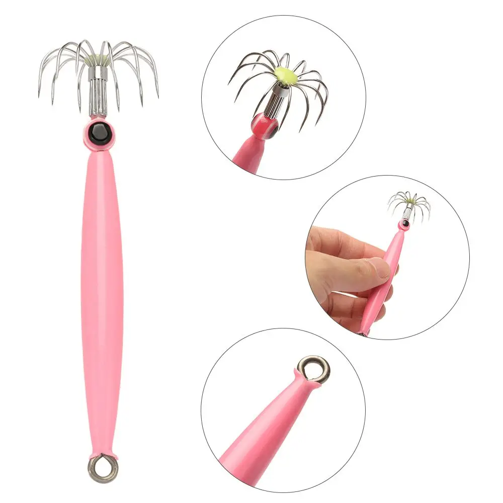 Señuelos luminosos de 12g/16g/25g/35g, manga verde/rosa, anzuelo de calamar de pulpo con ojos de pez, señuelo de pesca de mar profundo para sepia - imagen 3