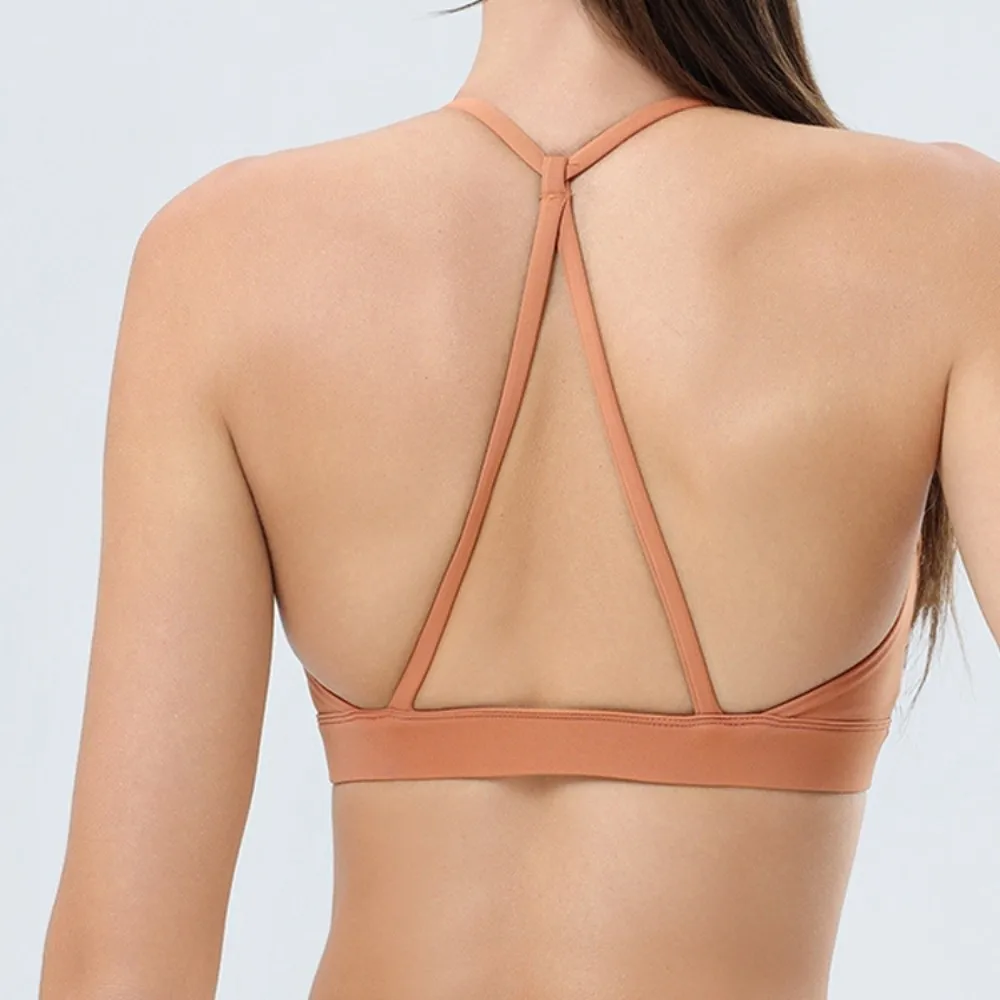 Top corto de Fitness, Sujetador deportivo con espalda de belleza, ropa interior ajustada a prueba de golpes para Yoga, sujetador de entrenamiento cómodo y transpirable para niñas - imagen 3