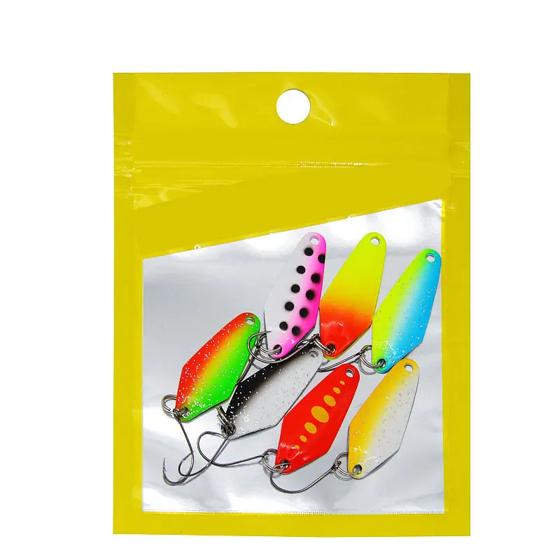 JYJ-señuelo de pesca giratorio de cuchara pequeña, cebo de metal pequeño, wobbler, Creek, trucha, lucio, spoonbait, 2,3g, 3g, 3,5g, 7 piezas - imagen 5