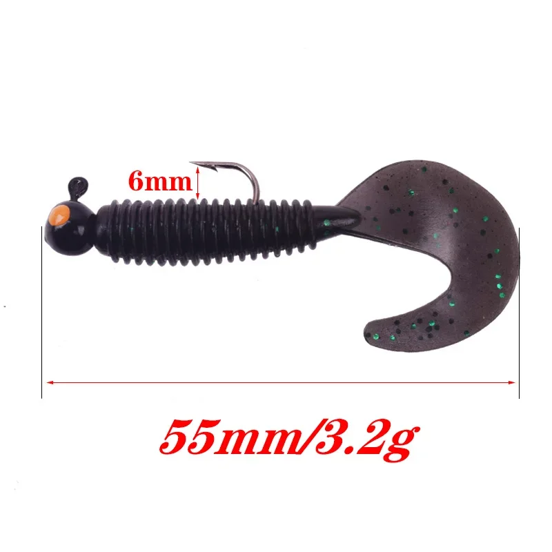 7 Uds Jigging Wobblers cebo suave 5,5 cm 3,2g señuelo de Pesca cebos artificiales de silicona cola en espiral Swimbait aparejos de Pesca de lubina - imagen 2
