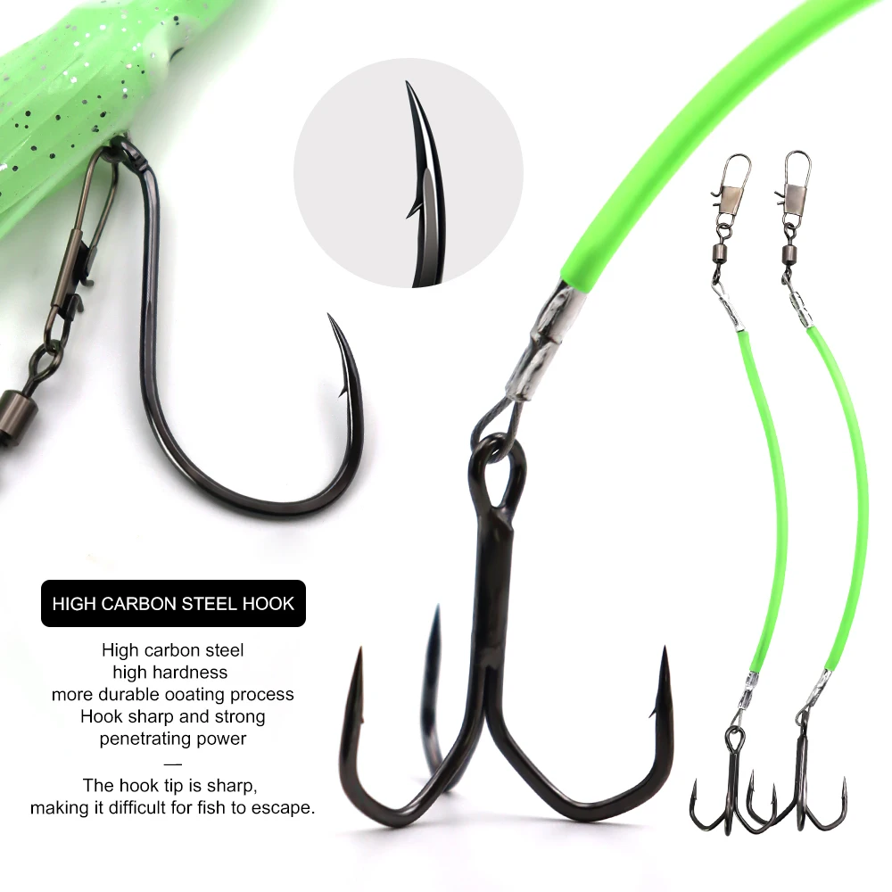 ZYZ, 1 unidad de aparejos Stinger, aparejos de cebo vivo para agua salada con línea de acero, anzuelos triples Doulbe, cebos luminosos de pulpo, Ideal para lubina de bacalao - imagen 4