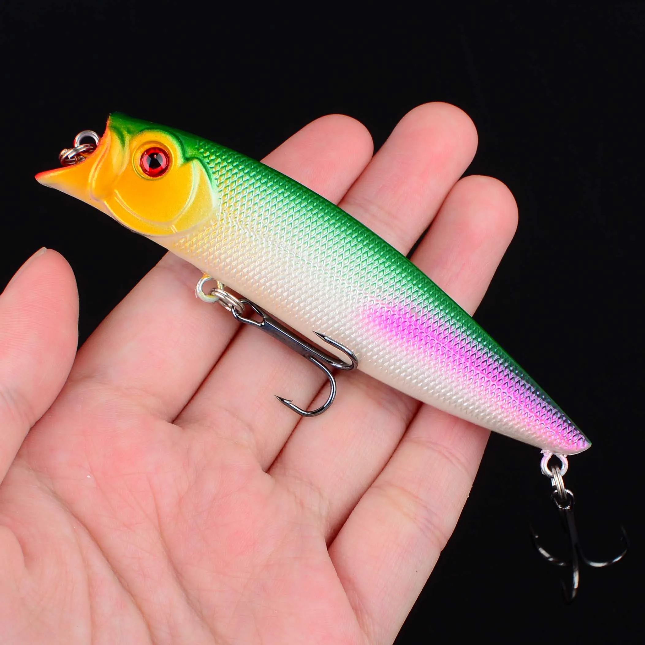 1 unidad Topwater Popper pesca en agua salada cebo flotante cebo duro Wobblers artificiales aparejos de pesca de plástico para Lucio - imagen 4