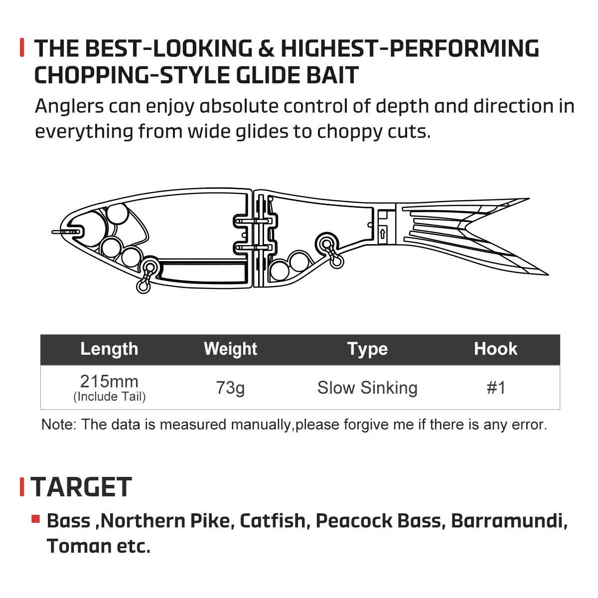 Noeby Amata Glide Swimbait señuelo suave 215mm 73g Wobblers de silicona de hundimiento lento para Lucio Shad Glide Swimbait Señuelos de Pesca - imagen 4