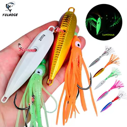 Plantilla de Metal lento de 40G y 80G, anzuelo luminoso de calamar, gancho doble para lubina, merro, pez mandarín, aparejos de cebo Artificial, 1 Uds.