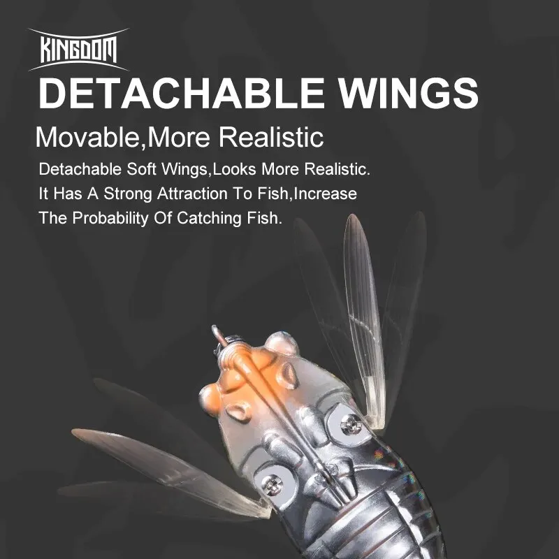 Señuelos de pesca Kingdom Cicada Topwater 40mm 55mm cebo duro flotante agua salada insecto biónico Swing Wobbler para pesca de Lucio - imagen 5