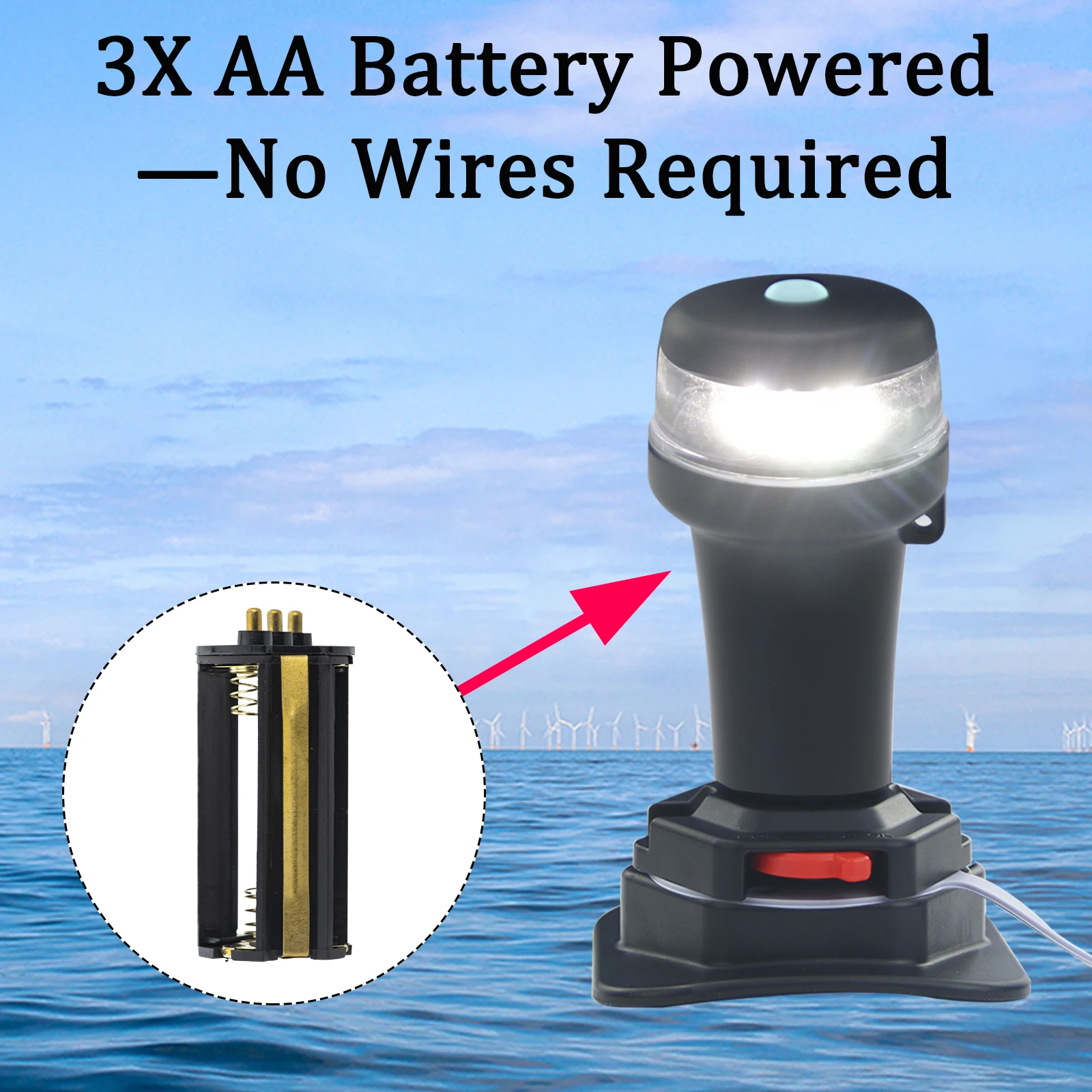 Luces navegación LED para kayak con base adhesiva y batería portátil - imagen 5