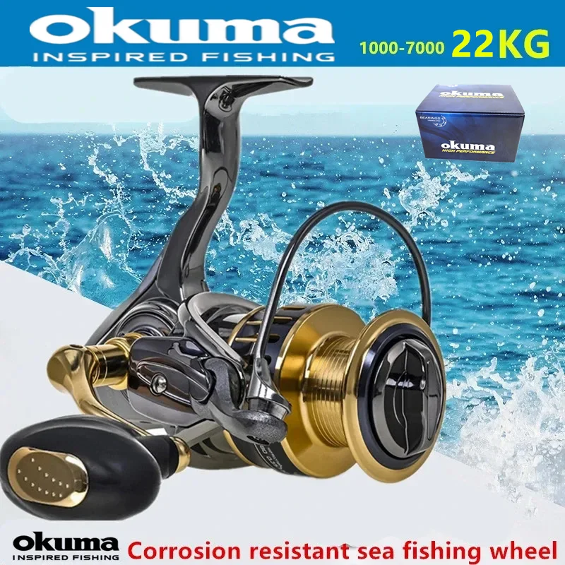 Tambor giratorio Okuma, 22KG de resistencia, 13 + 1 rollo, rueda giratoria de pesca Zhuhai, copa de alambre totalmente de Metal, rueda de sedal de pesca 1000-7000