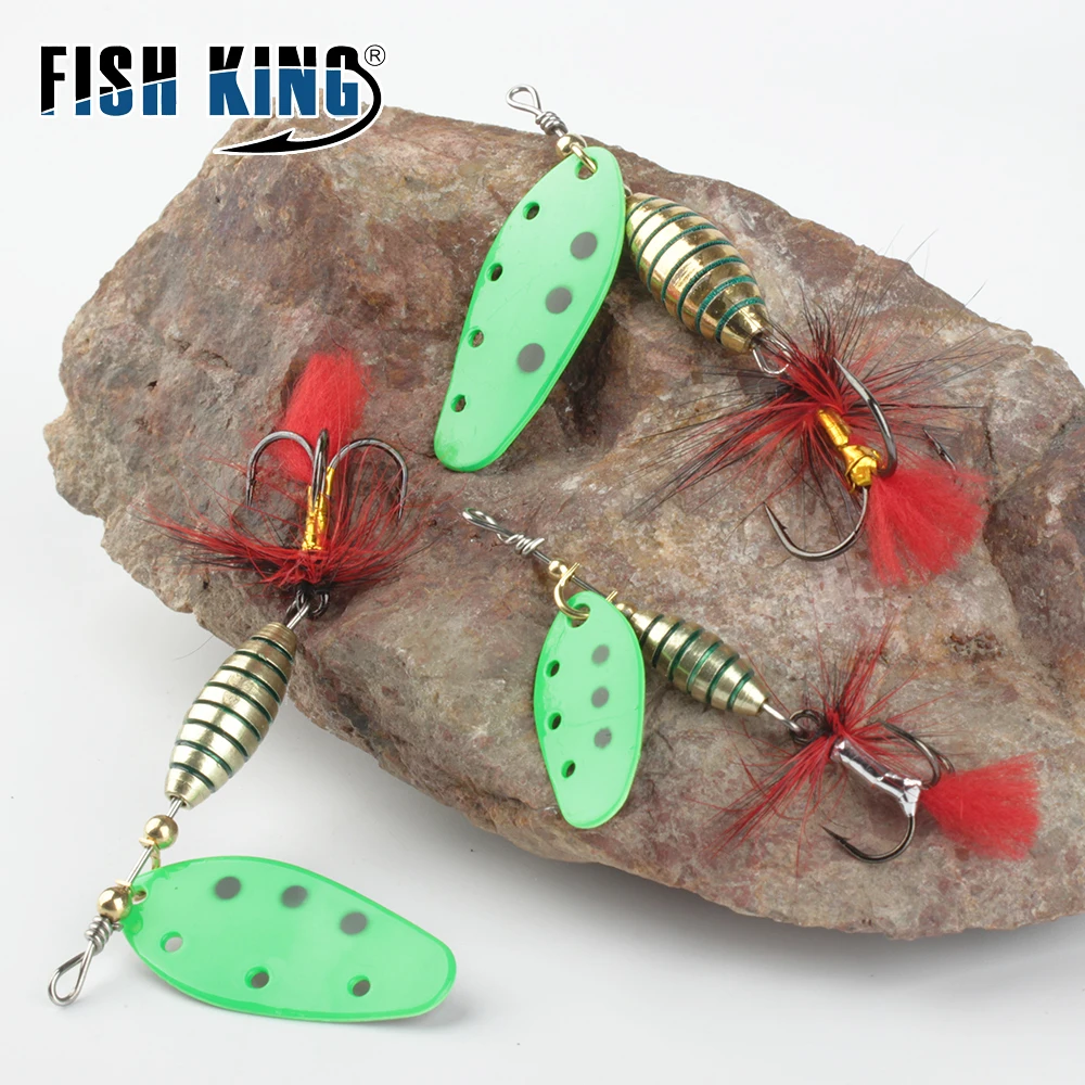 FISH KING-señuelo giratorio de Metal, 6g/12g/16g, cuchara de latón, duro, pluma, anzuelo triple, señuelo falso, aparejos de Pesca, 6 unids/lote por paquete - imagen 4
