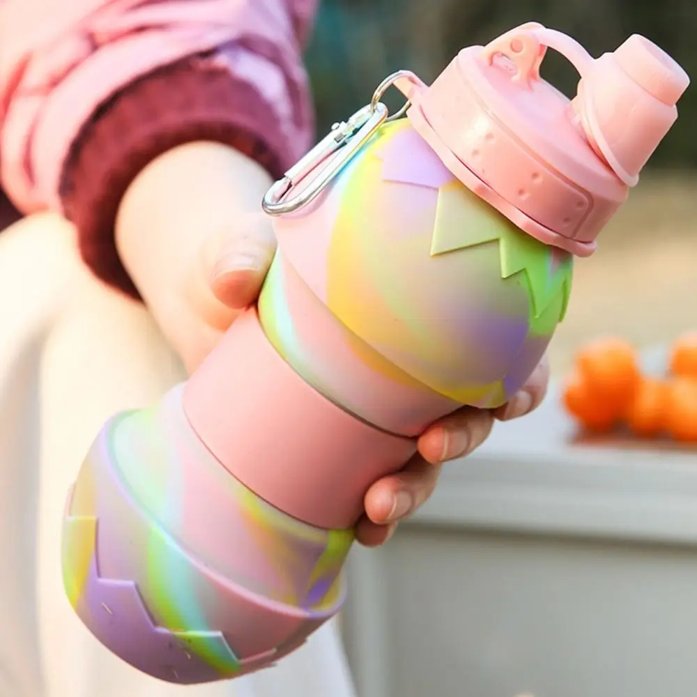 Con mosquetón, tazas plegables de silicona, botella de agua deportiva de silicona de gran capacidad, botella de agua portátil anticaída