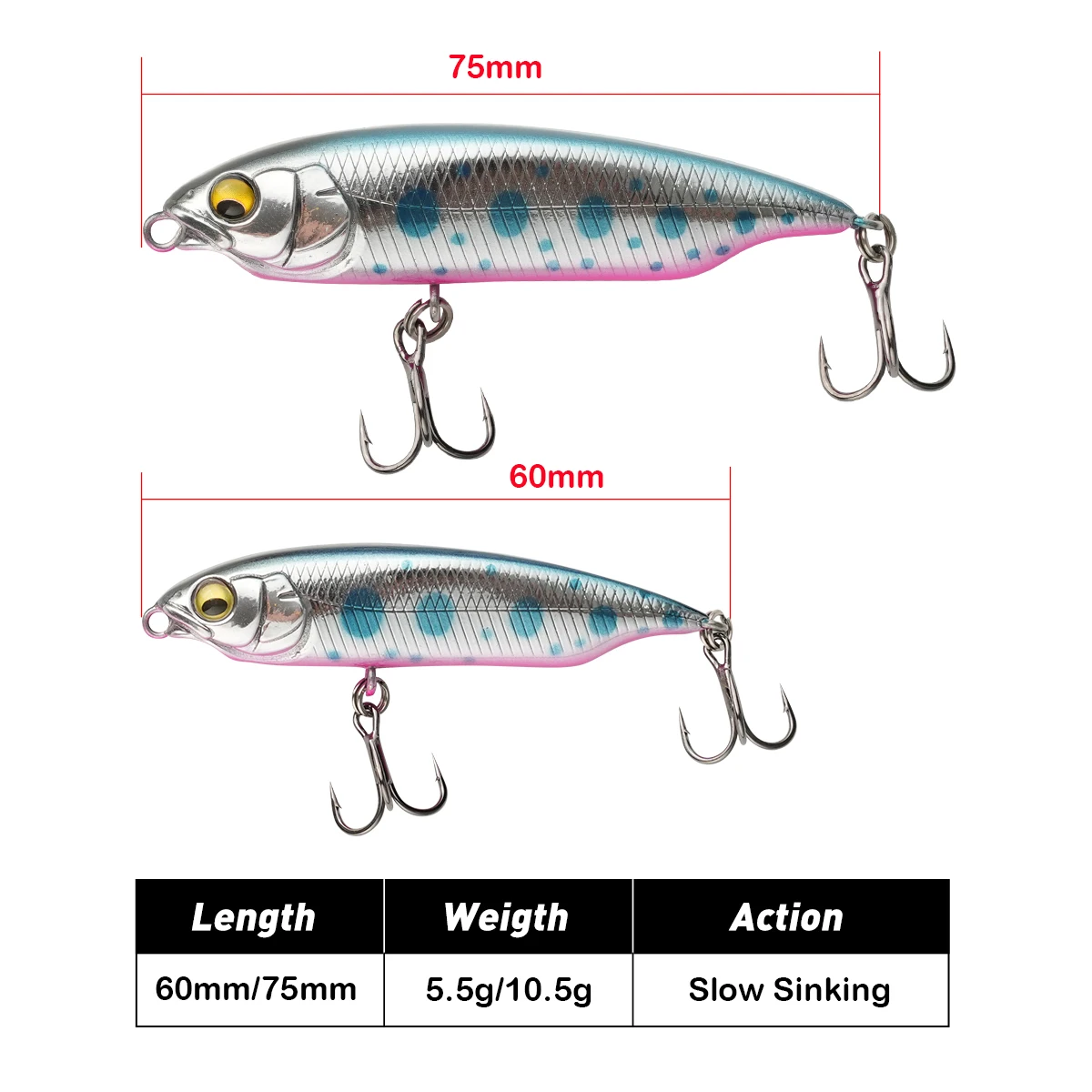 Johncoo-señuelos de pesca con lápiz de hundimiento lento, 60mm, 6,5g, 75mm, 10,5g, cebos duros, Wobblers, señuelo para pesca de trucha - imagen 3