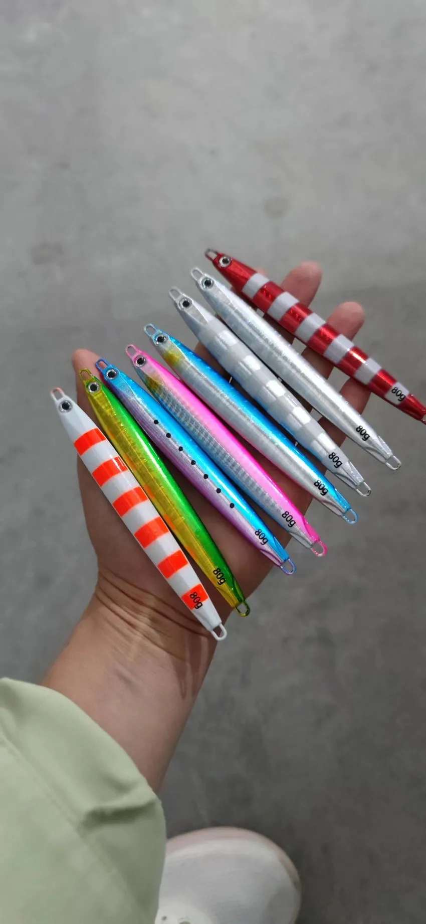 8 piezas de Señuelos de Pesca de Metal, plantillas de 80g, 13,2 cm, señuelo Jigbait, señuelos fundidos en la orilla, cebo de Metal, señuelos artificiales, 8 colores - imagen 4