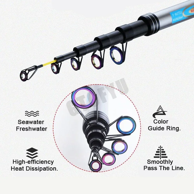 Caña telescópica de fibra de carbono de 2,1 M-4,5 M, caña de lanzamiento larga superdura, caña giratoria de viaje, pez grande, 15kg, pesca en agua dulce y salada - imagen 2