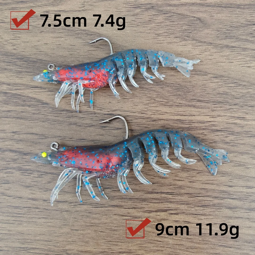3 unids/bolsa 7,5 cm/7,4g 9cm/11,9g Artificial TPE camarón señuelo de pesca suave cebo luminoso para actividades de pesca - imagen 2