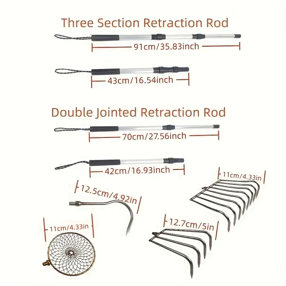 1 caña de pescar telescópica de aluminio JOOYOO con gancho de pala retráctil, pala para hielo, rastrillo de concha de playa de acero inoxidable - imagen 4