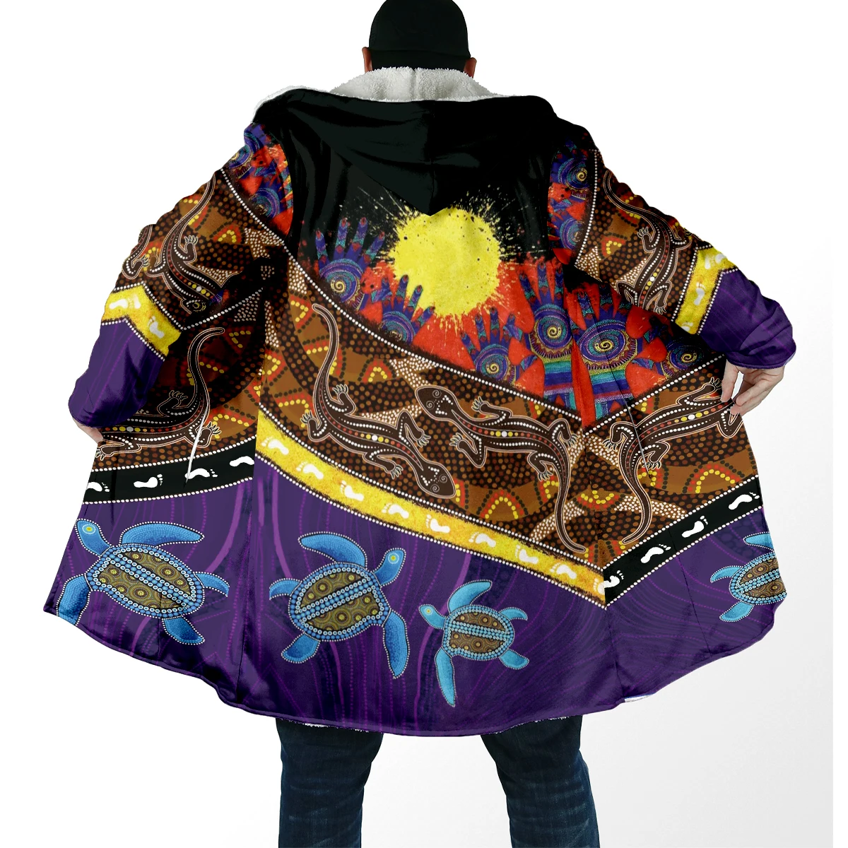 Capa unisex con capucha forro polar grueso estampado tortuga - imagen 5