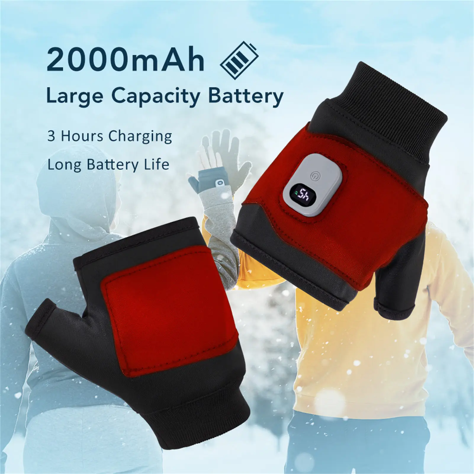 Guantes calefactores de invierno con carga Usb, guantes cálidos para ciclismo, Camping, esquí, portátiles, para viajes al aire libre, guantes de medio dedo calentados - imagen 3