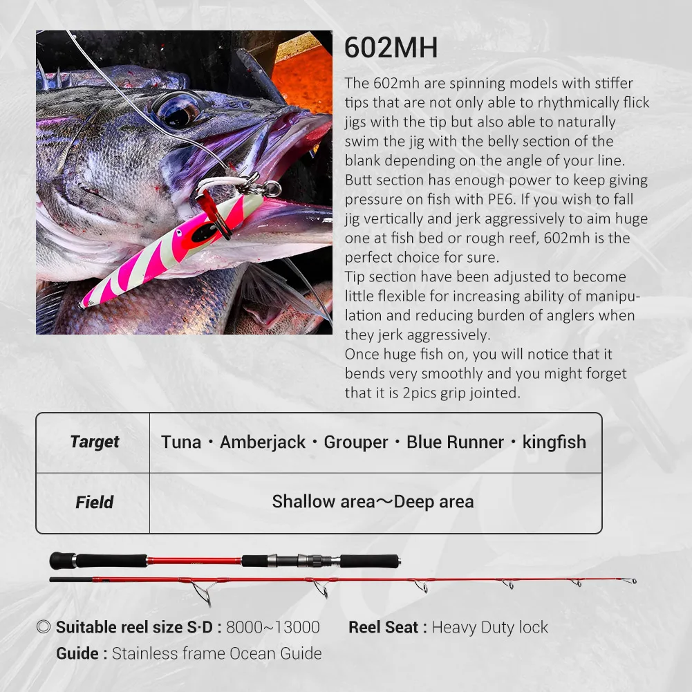 Noeby Sea-caña de pescar vertical para Jigging, 1,83 m, giratoria, 120-500g, peso del señuelo, potencia M MH, juego grande para cañas de pescar Marlin de atún - imagen 5