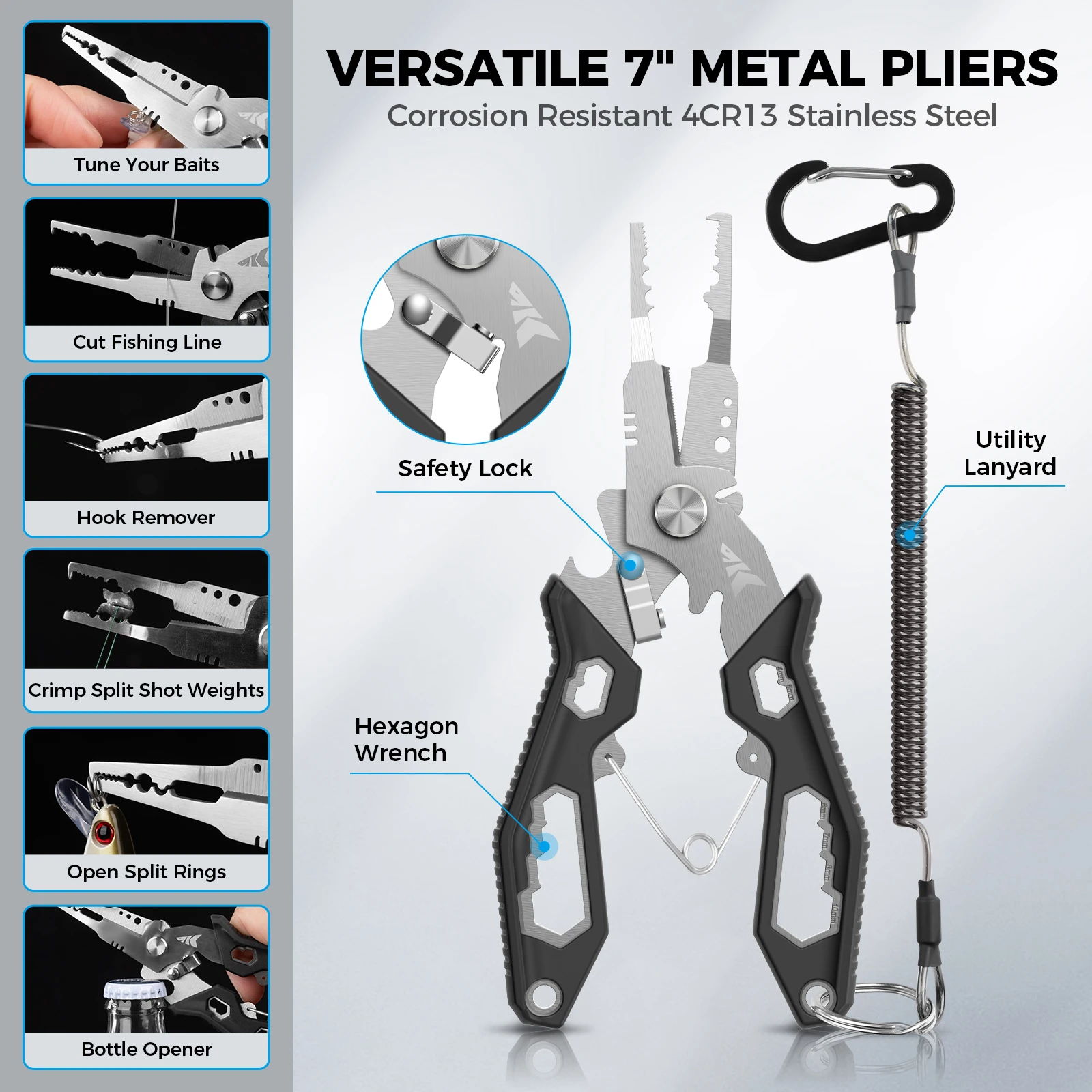 KastKing Everyday Essential Bolsa de pesca y juego de herramientas, báscula de pesca y caja de 3500 aparejos impermeables, alicates de pesca de 7 ", agarre labial - imagen 5