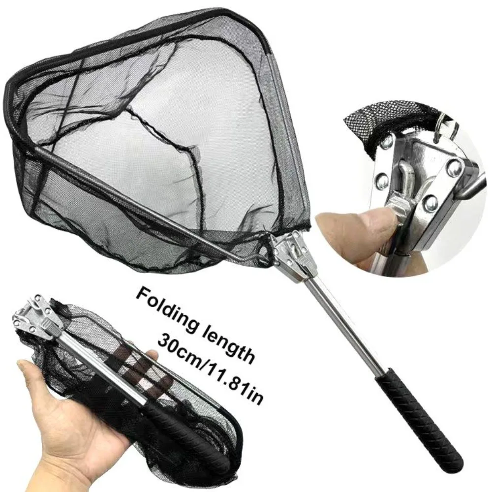 Mini red de pesca de 50cm, red de pesca de aterrizaje plegable ligera, malla segura para captura de peces, aparejos de pesca de red portátiles