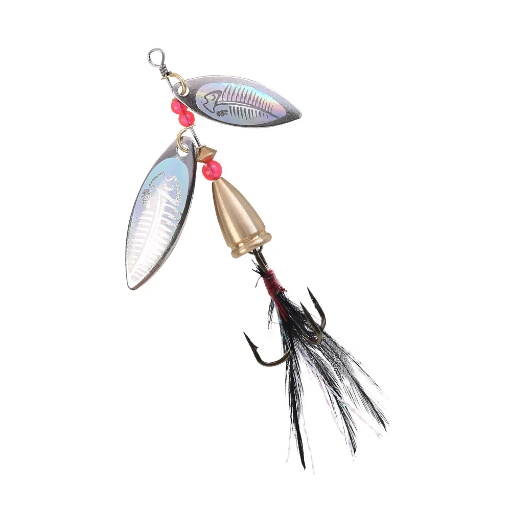 Señuelo de pesca giratorio de cola de gallo, 10,77g, 13,6g, con anzuelo triple, Wobbler giratorio de doble hoja para lubina, trucha, agua salada