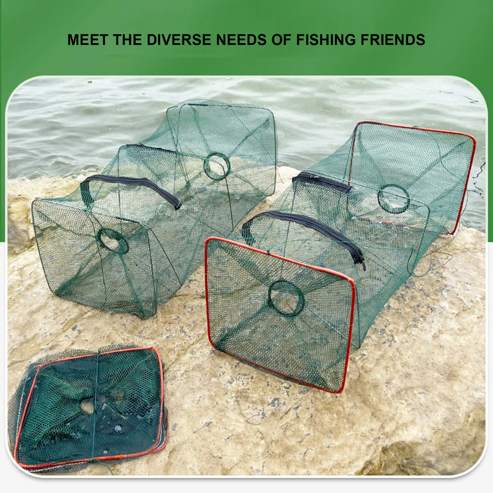 Red de pesca plegable, malla metálica de nailon duradera, diseño de fácil entrada, accesorios de pesca - imagen 5