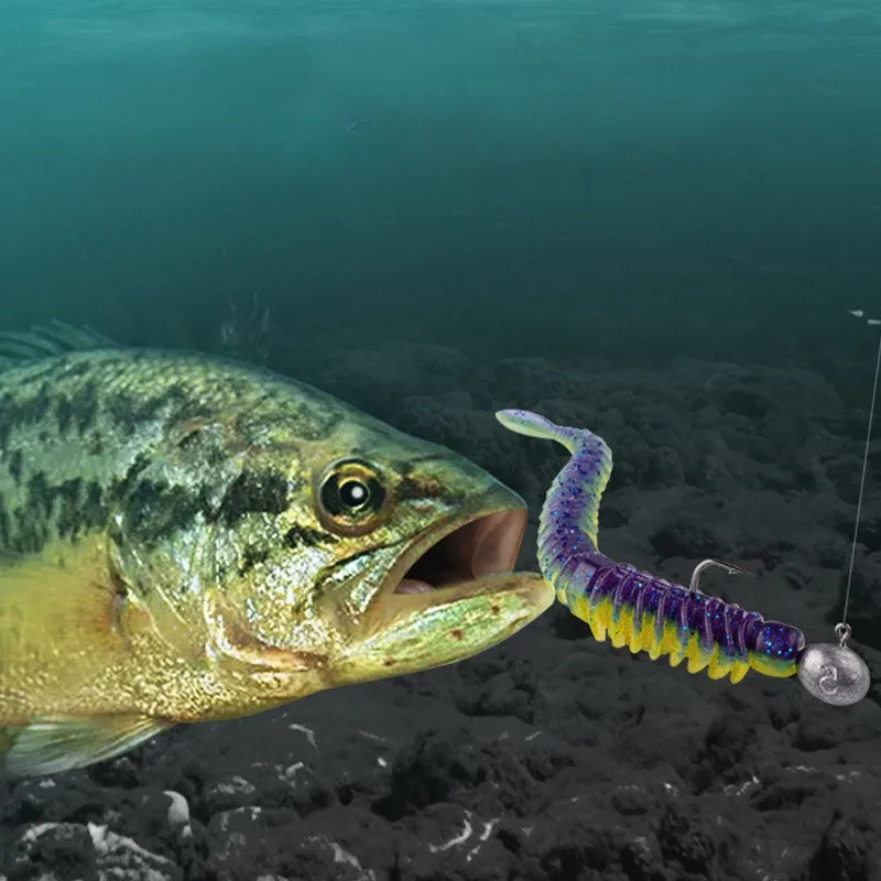 Ackibbik-cebo de gusano de pesca, 8 Uds., señuelo de pesca de gusano suave, Kit de señuelos tipo bala de plástico suave, Swimbaits de cola de Pin, cebos de gusano de trucha, 8cm/2g - imagen 4