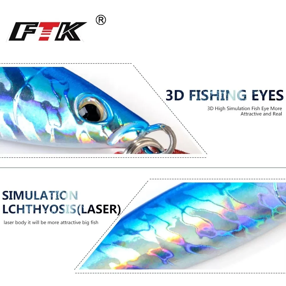 FTK 80g 100g 150g Señuelos de plantilla de metal Señuelos de pesca de aguas profundas Ojos 3D Jigging lento Cebo artificial duro - imagen 4