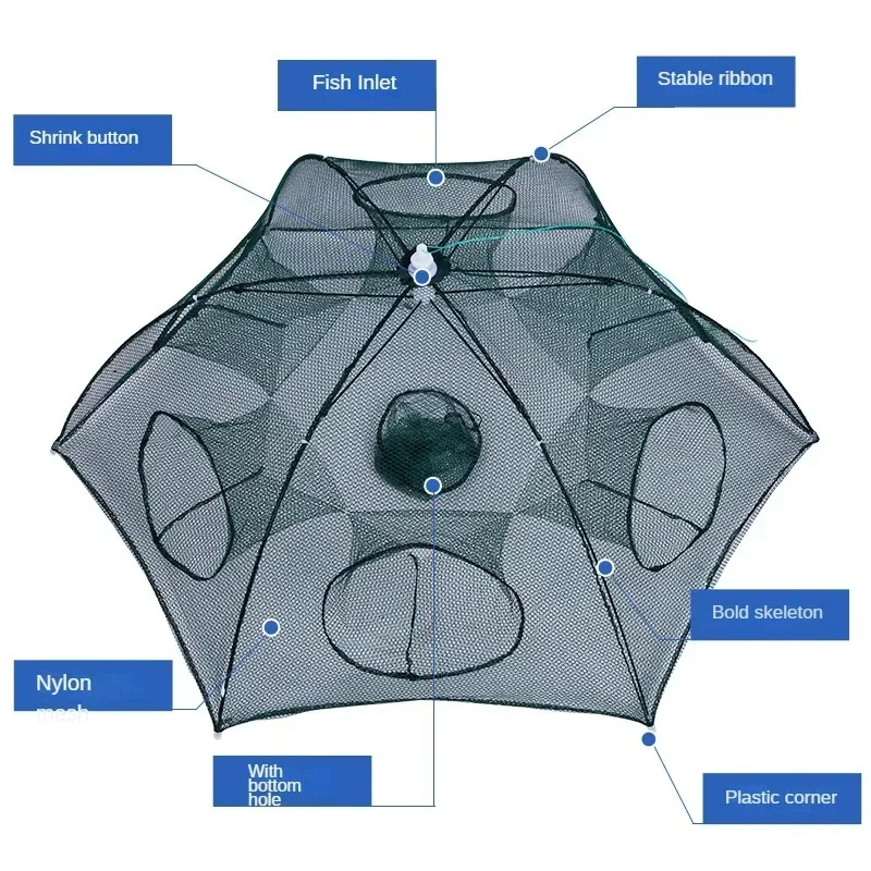Red de pesca de 12 agujeros, red hexagonal portátil plegable para peces, red de fundición, cangrejo, camarones, trampa para tanque, jaulas de China, malla barata - imagen 2