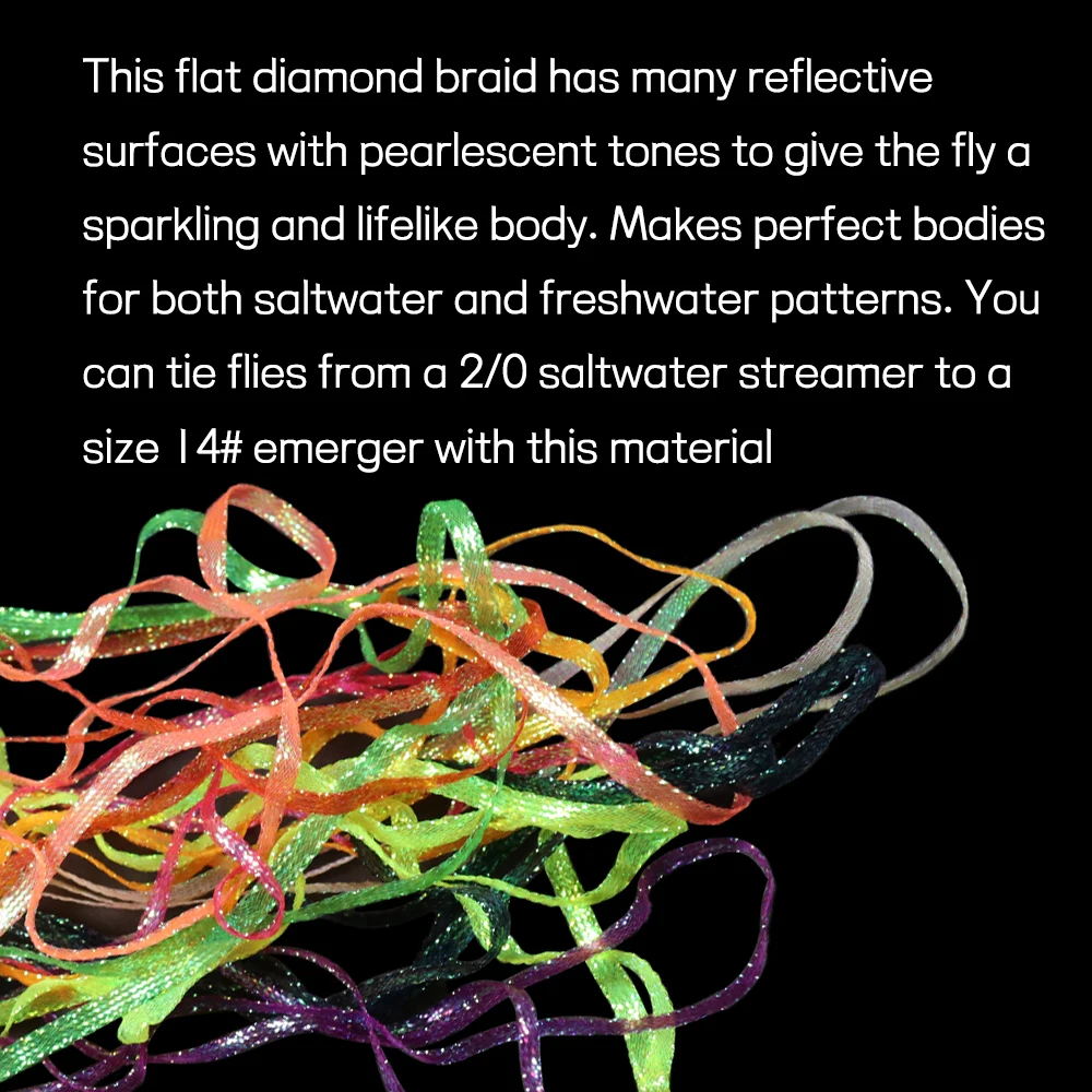 3mm/4mm 2 yardas/bolsa Material de atado de moscas de agua salada trenza de diamante plano fluorescente UV para Emergers ninfa camarones Scud Streamer Pike - imagen 5