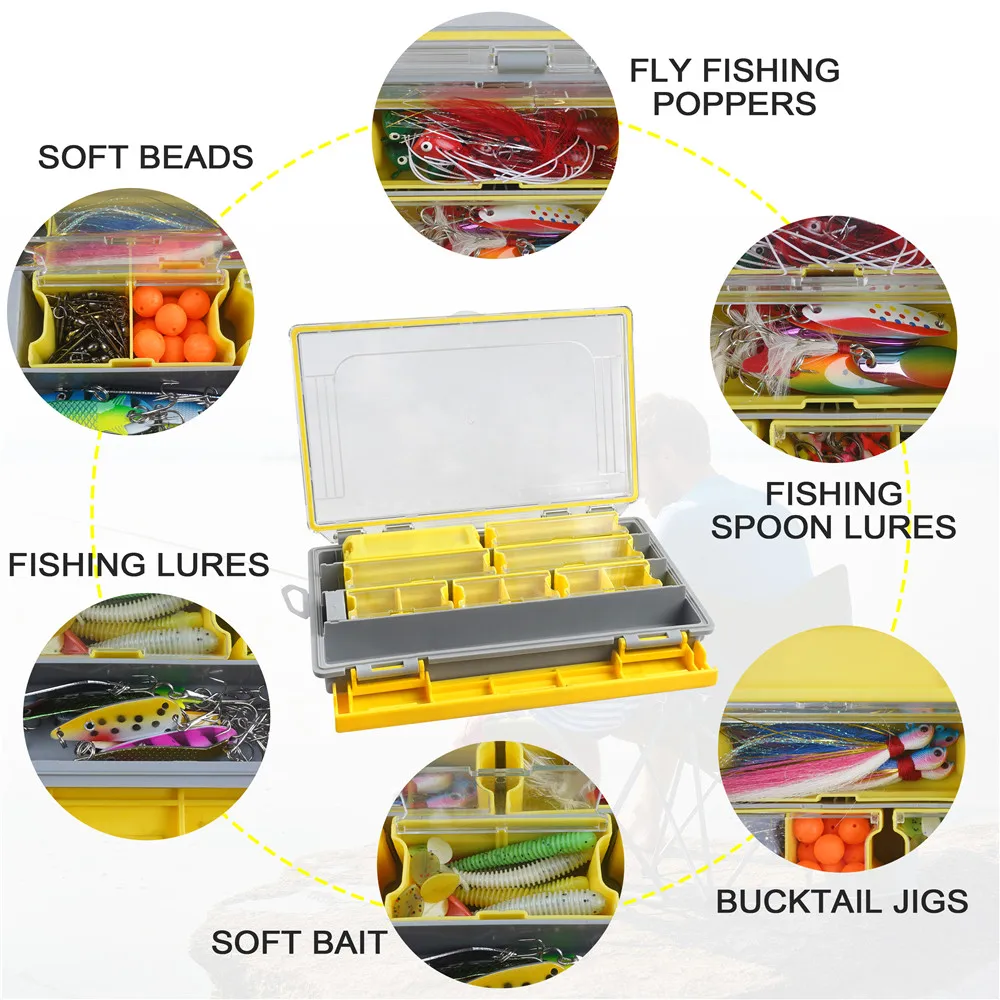 Caja de aparejos de pesca, bandejas de aparejos impermeables, cebo Artificial, caja de accesorios de Señuelos de Pesca, Terminal de almacenamiento de equipo de pesca - imagen 5