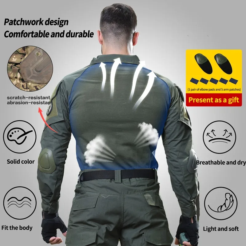 Camisas tácticas para hombres, caza, entrenamiento al aire libre, camuflaje transpirable, camisas de combate Softair de manga larga, ropa de senderismo, camisetas para correr - imagen 3