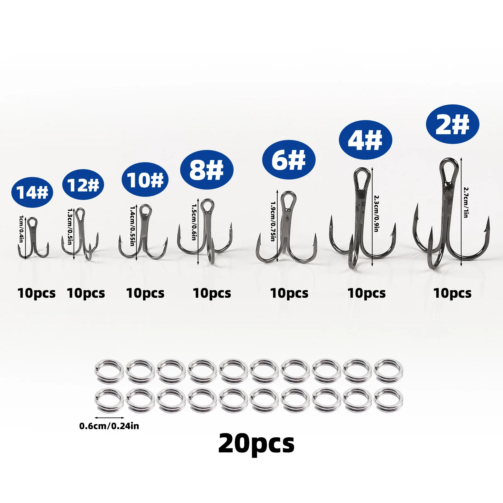 Accesorios para señuelos, incluye modelos de diferentes tamaños, anzuelo triple y anillo dividido, anzuelos afilados con púas, aparejos de pesca par, 90 unidades - imagen 5