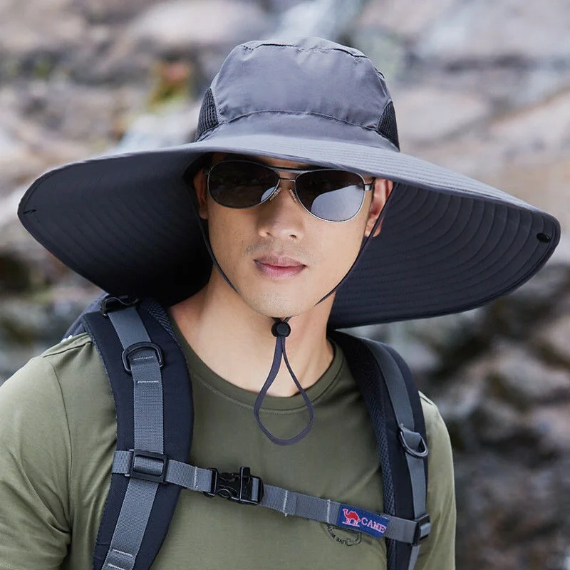 Sombrero de ala grande para hombre y mujer, gorra de pesca transpirable con protección solar UV, malla de pescador para senderismo y playa al aire libre, 15CM - imagen 2