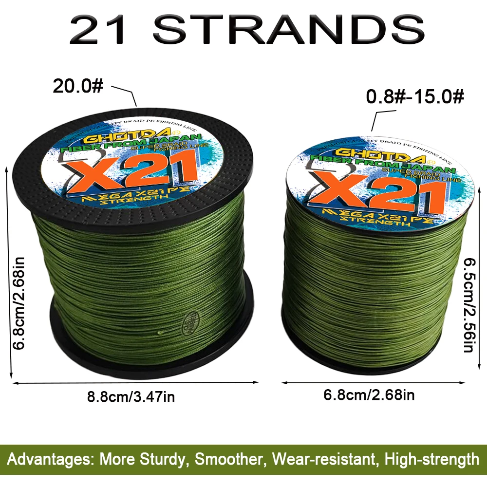 GHOTDA-sedas de pesca trenzadas de 21 hebras, multifilamento de alta calidad, alambre de PE, núcleo de tejido fuerte, línea de agua salada de 300M, 27lb-212lb - imagen 2