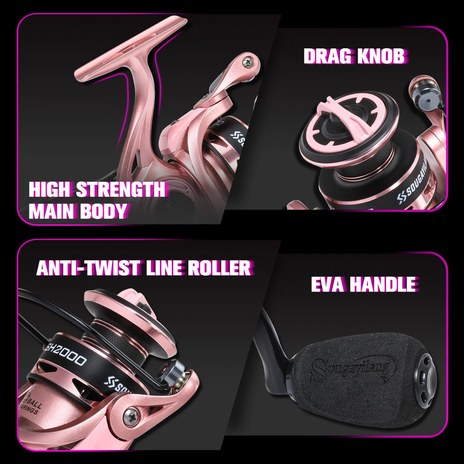 Carrete de pesca giratorio Sougayilang SH2000, carrete de aleación de aluminio, arrastre máximo de 10kg, relación de engranaje 5,2: 1, carrete de perca fresca para lubina - imagen 3