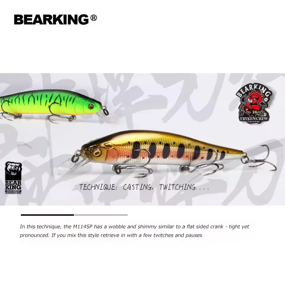M114 BEARKING 115mm 15g sistema de peso pesca superior señuelos duros cebo Minnow manivela Wobbler anzuelos de aparejos de calidad - imagen 5