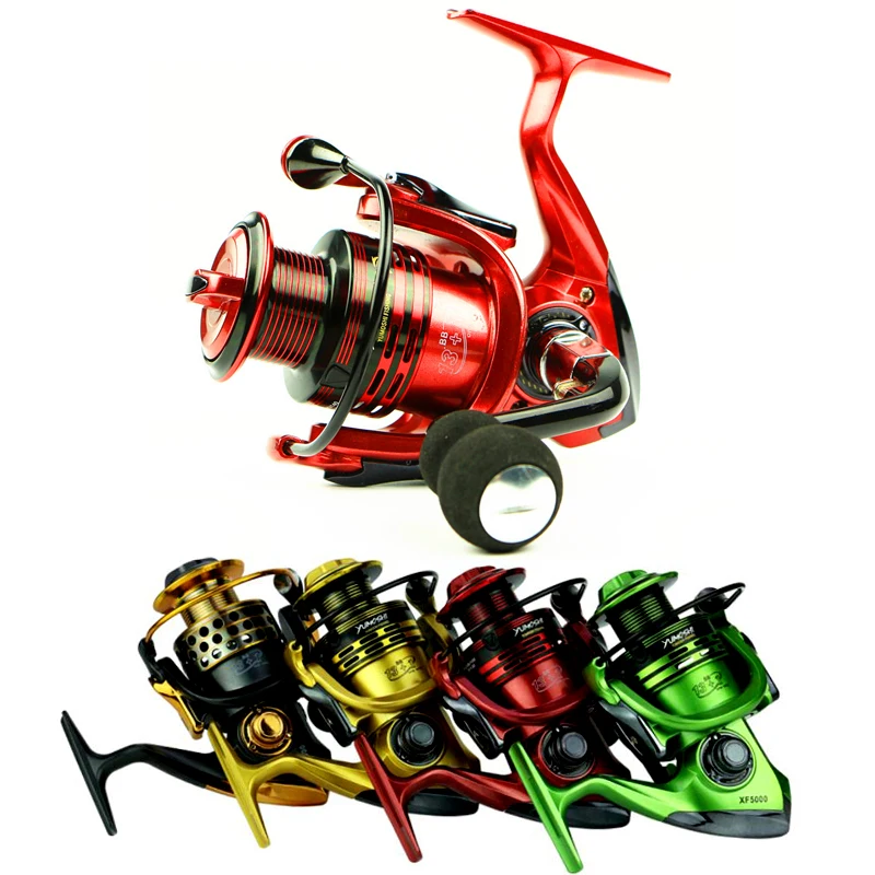 Carrete de pesca de Metal de alta velocidad, carrete giratorio para pesca de carpa de agua dulce, Color amarillo/rojo/verde, 5,5: 1/4, 7:1, 1000-7000 - imagen 2