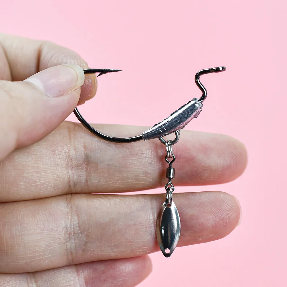 6 uds Underspin Swimbait gancho con Twistlock, anzuelos de manivela ponderados con cuchillas giratorias plateadas para Señuelos de Pesca blandos - imagen 2