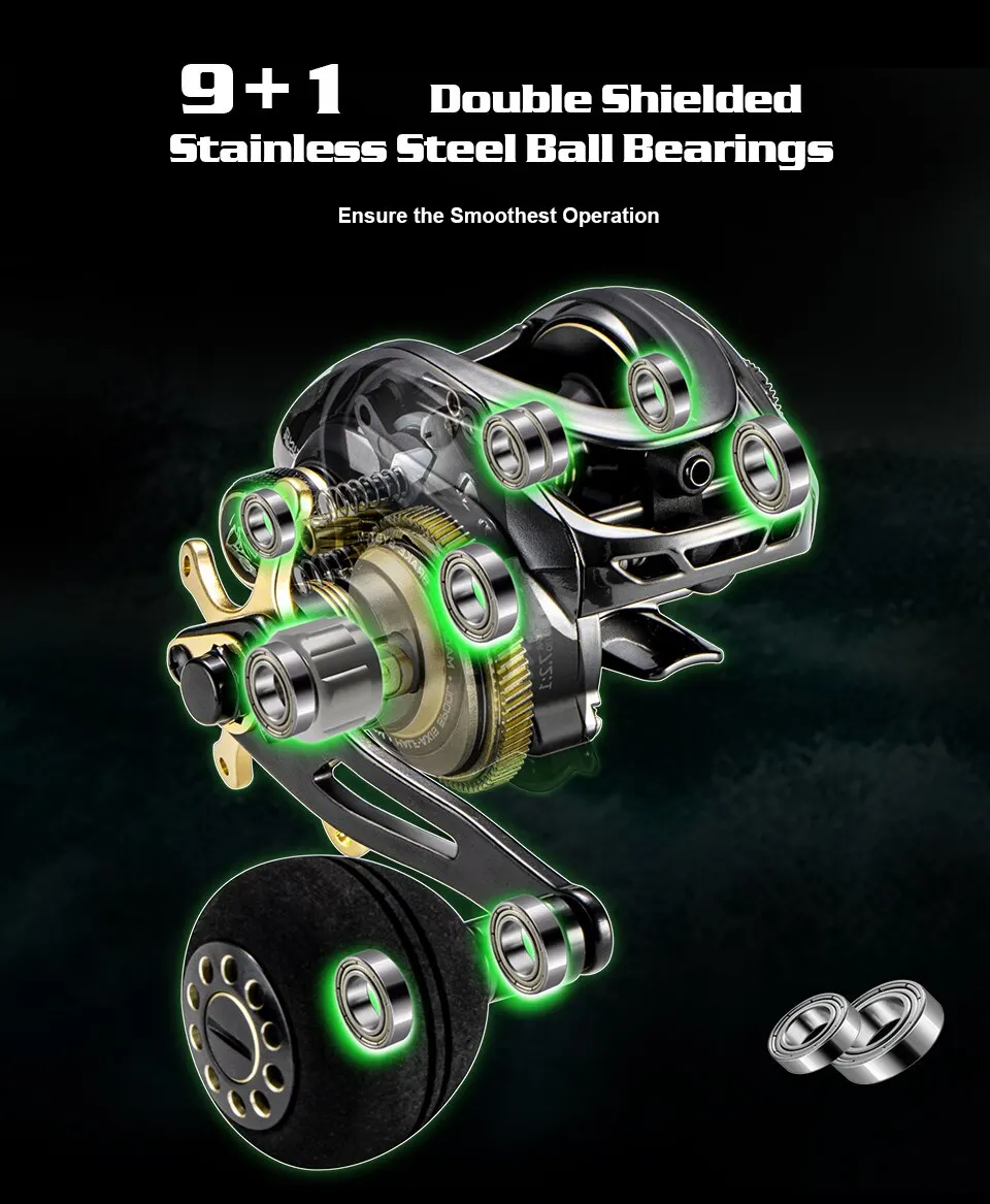 SOLOKING-carrete de Baitcasting GKA300, accesorio de 9,5 KG, rodamiento 10, relación de engranaje 6,4, Clicker de arrastre, mango de potencia única, carrete de pesca, Baitcaster - imagen 2