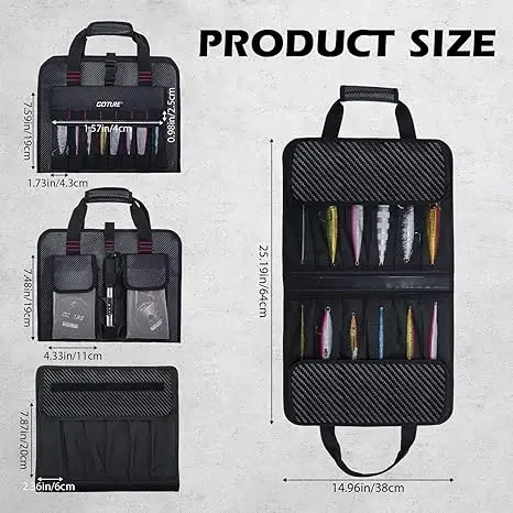 Goture-bolsa de plantilla de Metal portátil, resistente al agua, 600D, PU, bolsa protectora para señuelos de pesca con 34 bolsillos de malla, agua dulce y salada - imagen 2
