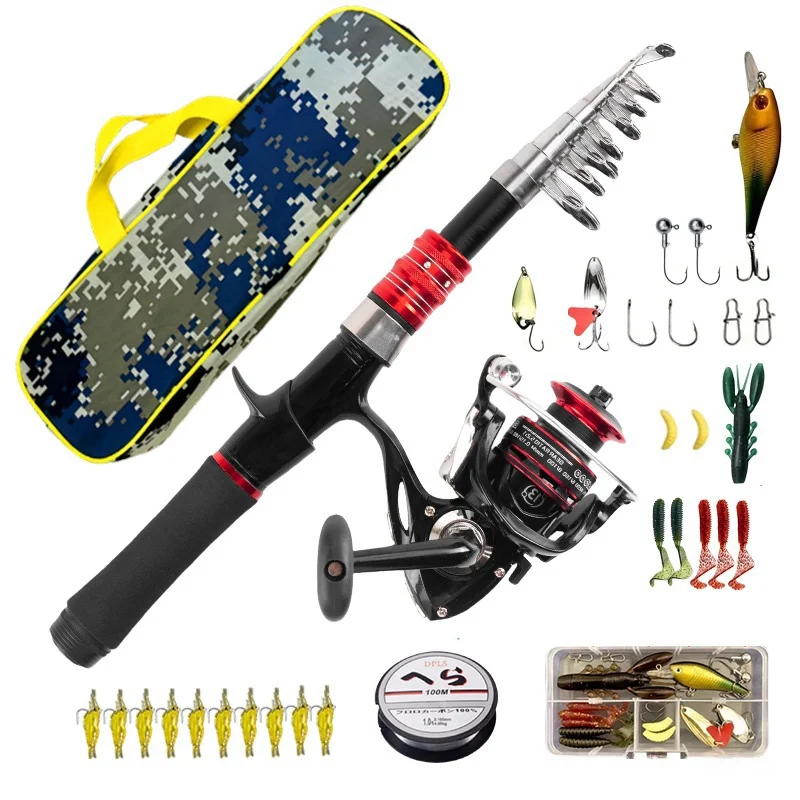 Fishing Rod Reel Combo Kit - Rod & Reel Combos with 2.1m Adjustable Fishing Pole, Spinning Reel, Fishing Line, Artificial Bioni