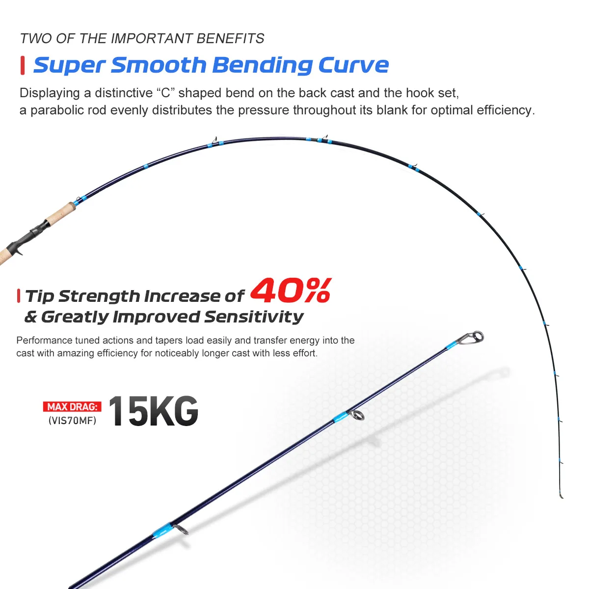 Noeby Virtuosi-caña de pescar de carbono, caña giratoria, para barco de mar, Kayak, Max Darg 15kg, Fuji Toray, 2,13 m, 2,29 m - imagen 5