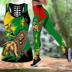 PLstar Cosmos Jamaica León escudo de armas y bandera 3D impreso hueco camiseta sin mangas y Leggings conjunto Fitness Mujer pantalones de Yoga LKB-38