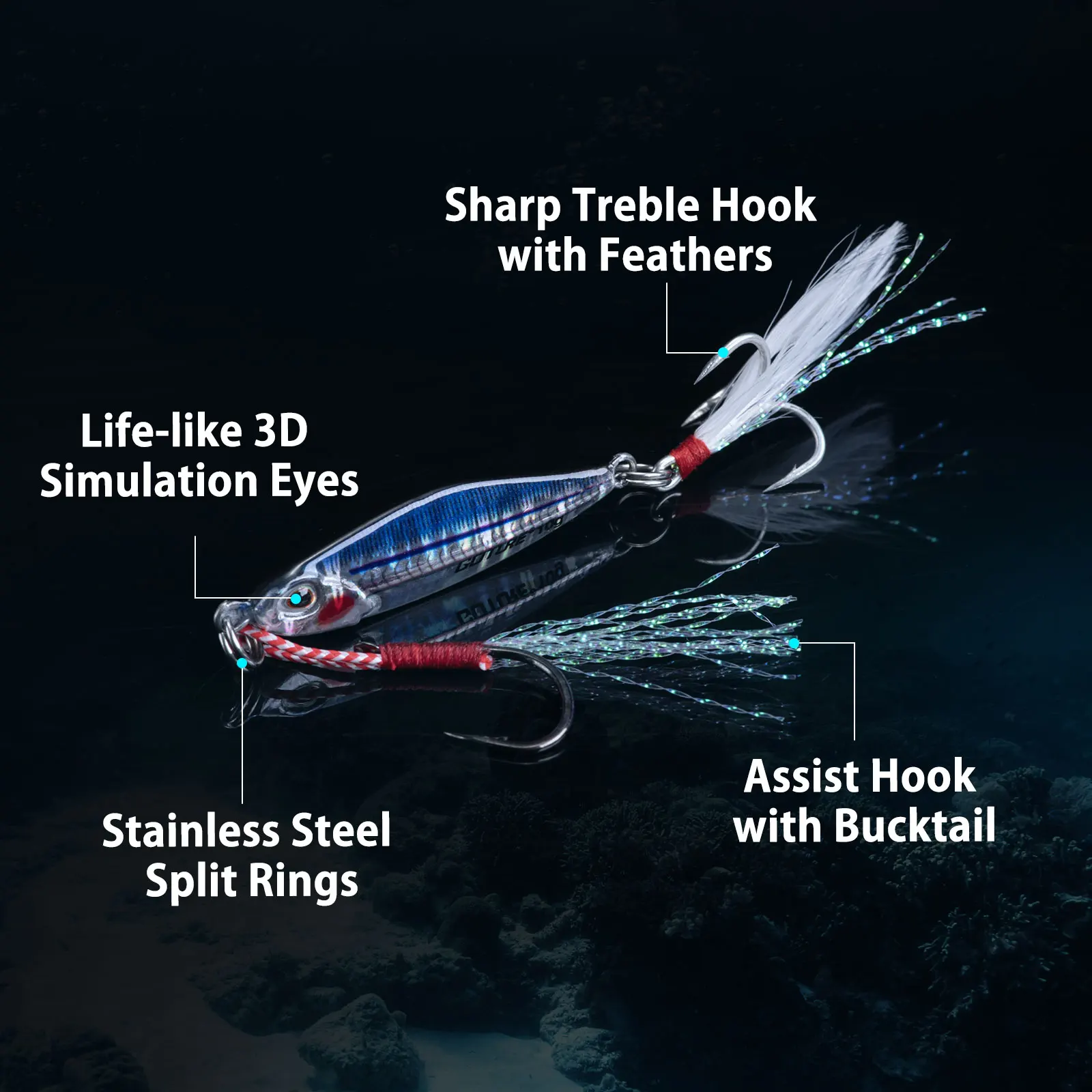 Jig Vertical Goture con Anzuelo Auxiliar y Triple para Mar - imagen 3