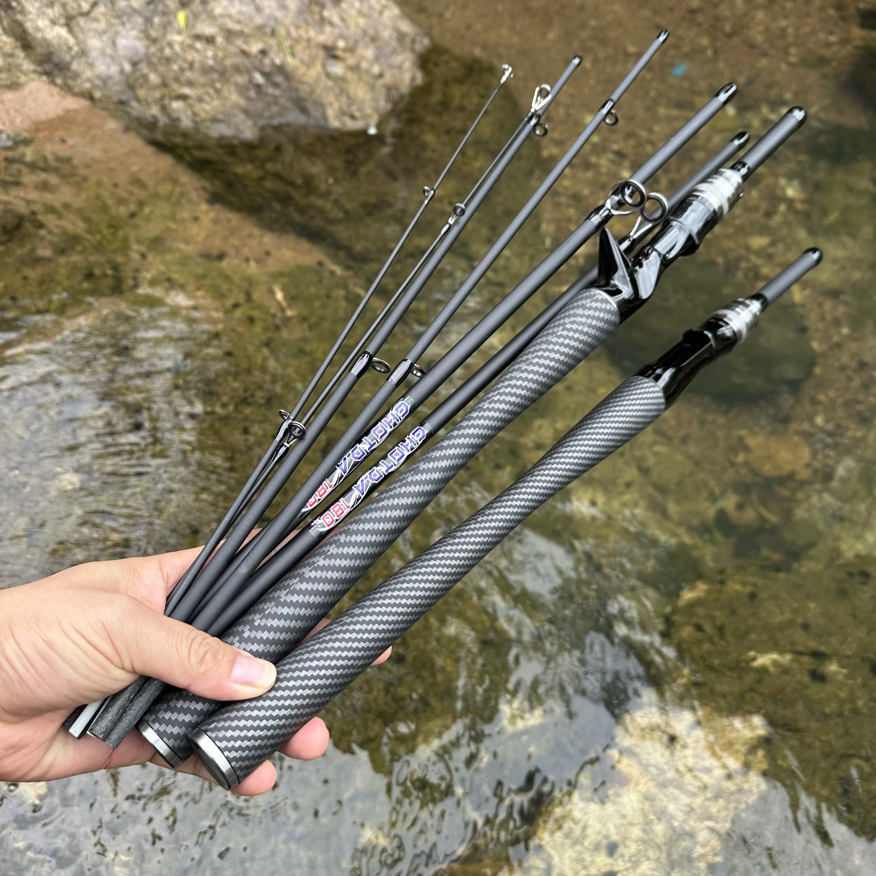 Caña de pescar con microseñuelo de 1,8 m y 2,1 m, 4/5 secciones, caña giratoria de carbono, peso del señuelo 3,5g-14g ML, pesca de trucha y Lucio - imagen 2